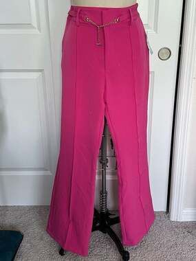 Blue Sol. Pink Wide Leg Trousers with Gold Chain Belt Size 12